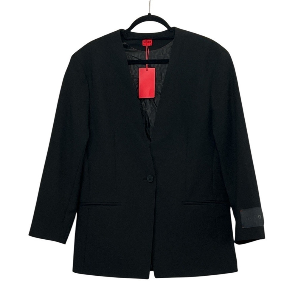 HUGO Collarless Women's Blazer, Fully Lined, Color Black, Size 2 - Picture 4 of 13